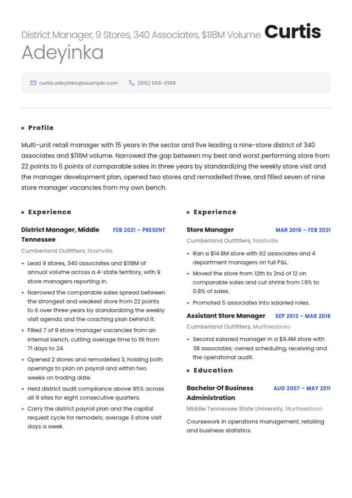 Retail Manager Resume Examples & Templates
