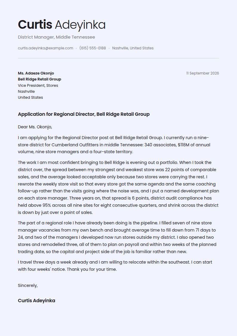 Retail Manager Cover Letter Examples & Templates