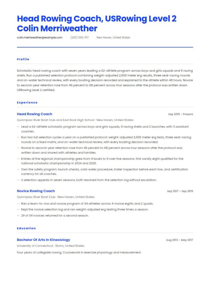 Rowing Coach Resume Examples & Templates