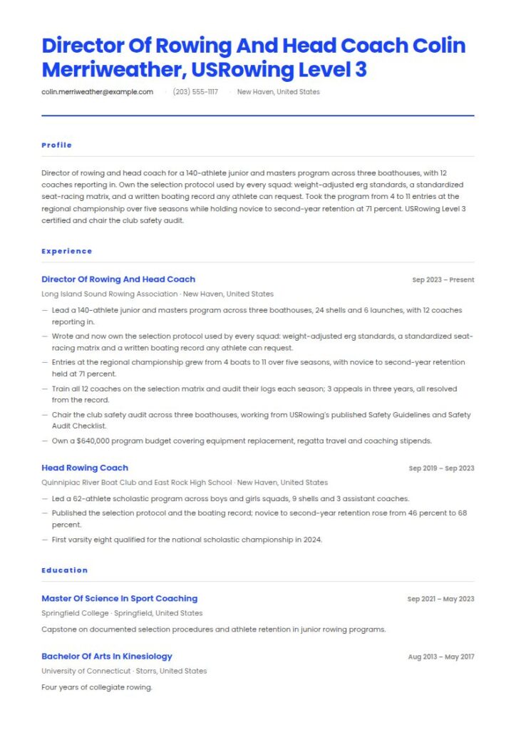 Rowing Coach Resume Examples & Templates