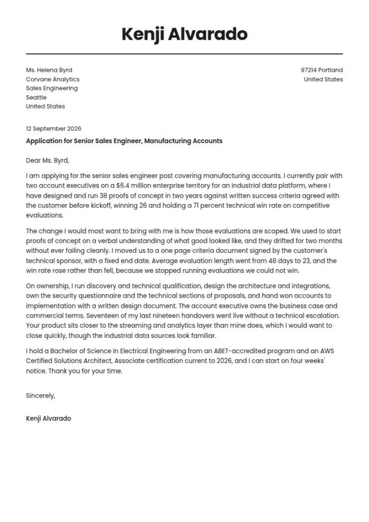 Sales Engineer Cover Letter Examples & Templates