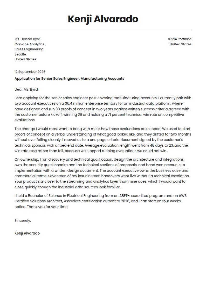 Sales Engineer Cover Letter Examples & Templates