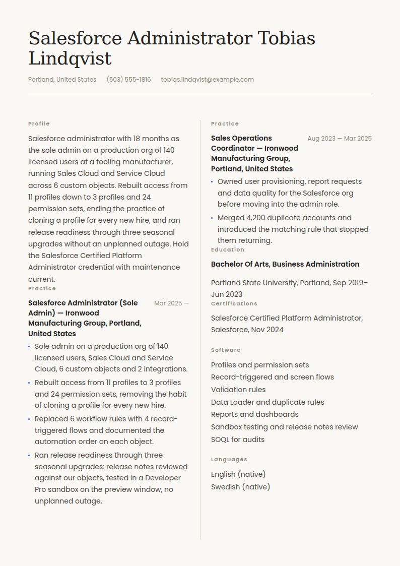 Salesforce Admin Resume Examples & Templates
