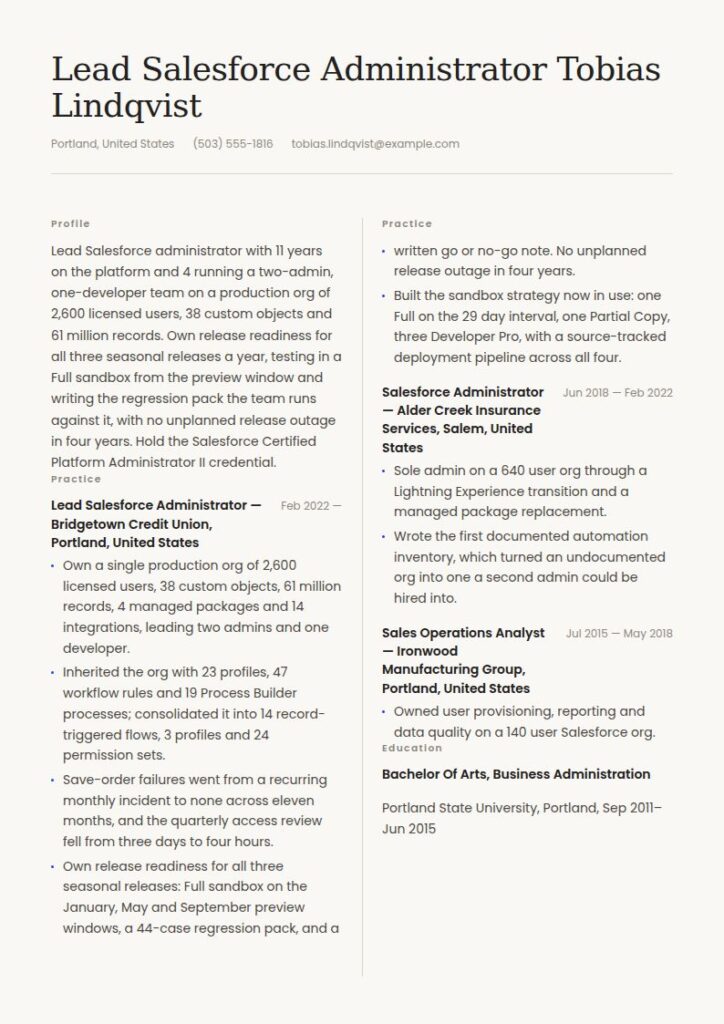 Salesforce Admin Resume Examples & Templates