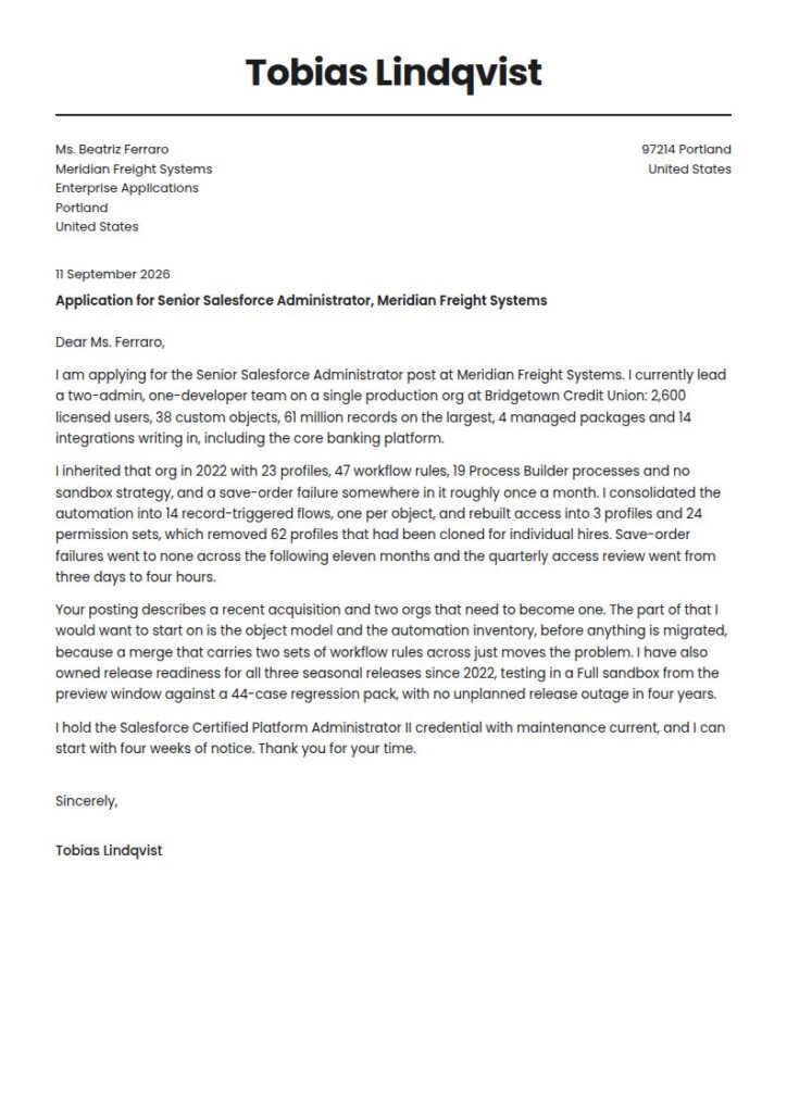 Salesforce Admin Cover Letter Examples & Templates