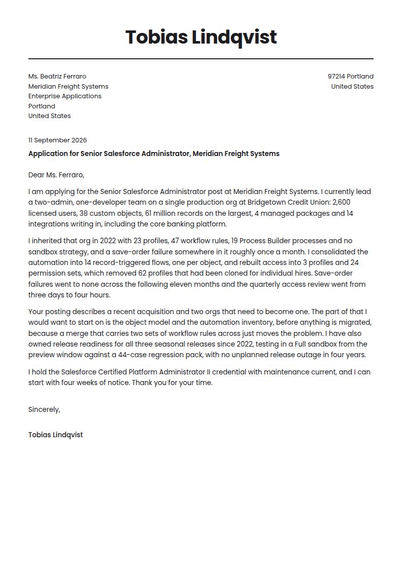 Salesforce Admin Cover Letter Examples & Templates