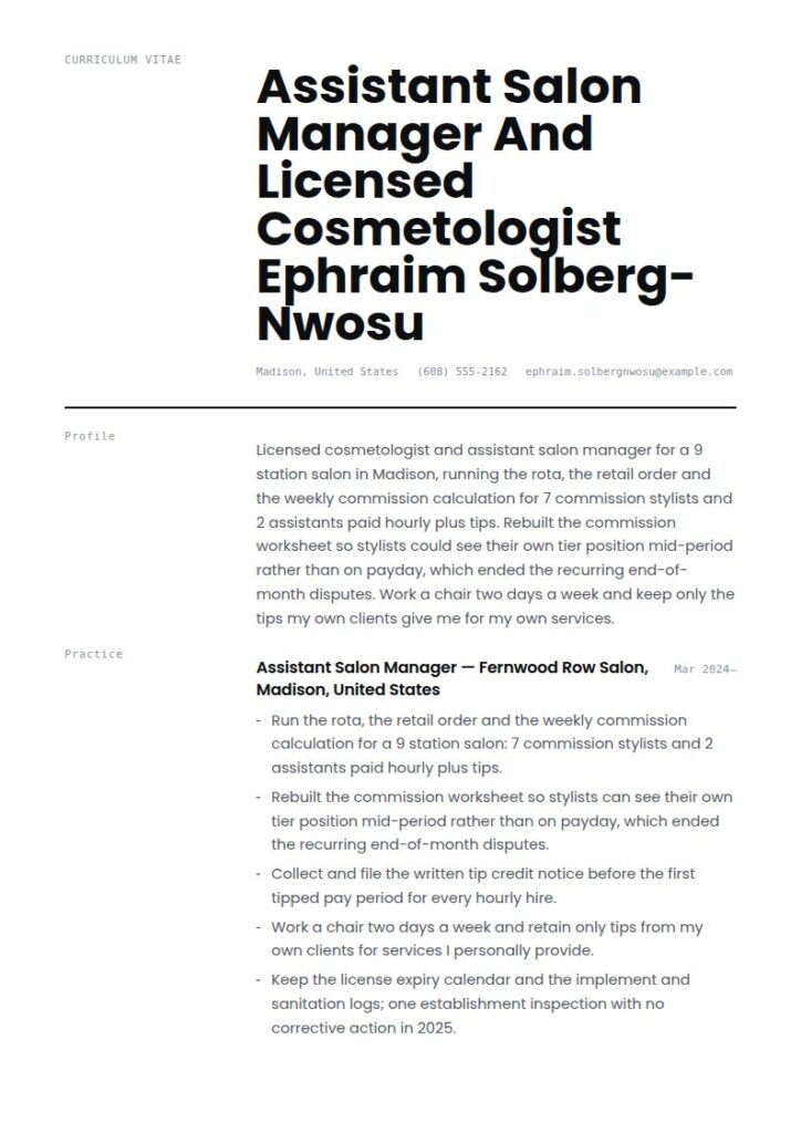 Salon Manager Resume Examples & Templates
