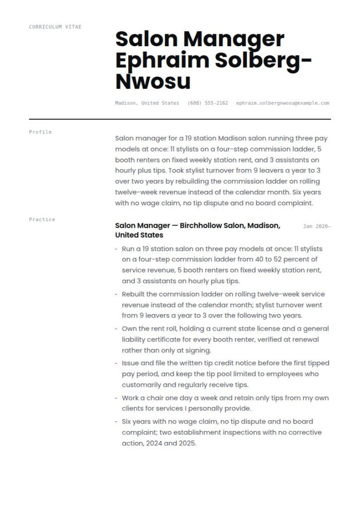 Salon Manager Resume Examples & Templates