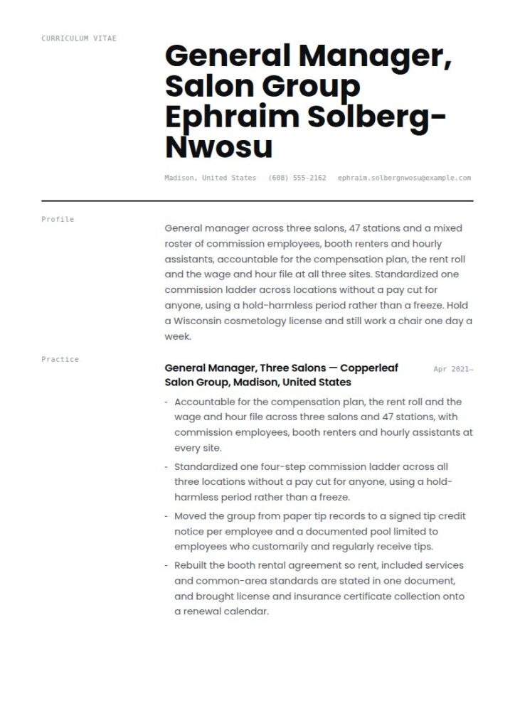 Salon Manager Resume Examples & Templates
