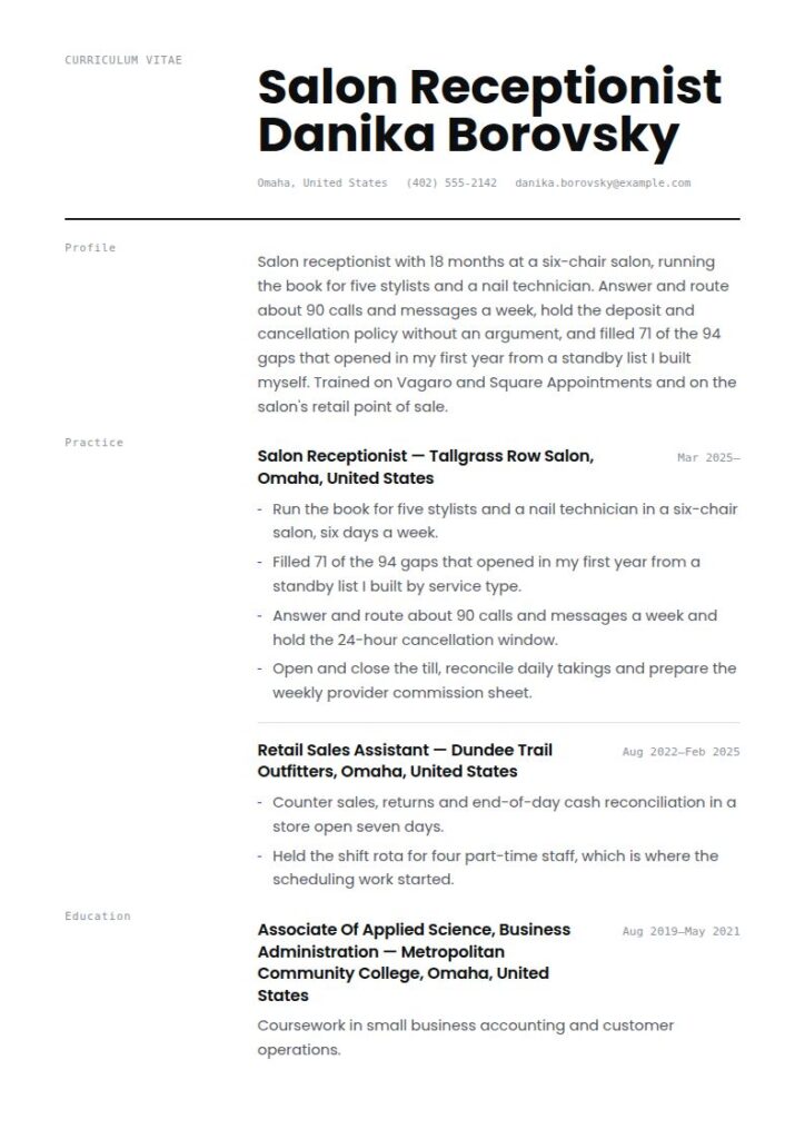 Salon Receptionist Resume Examples & Templates