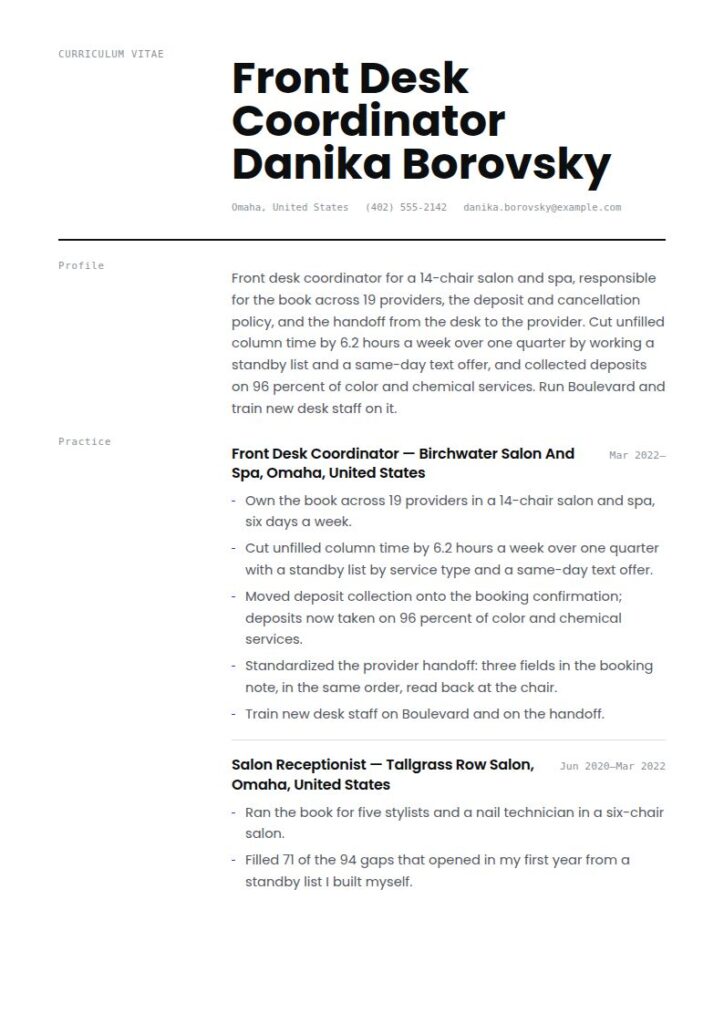 Salon Receptionist Resume Examples & Templates