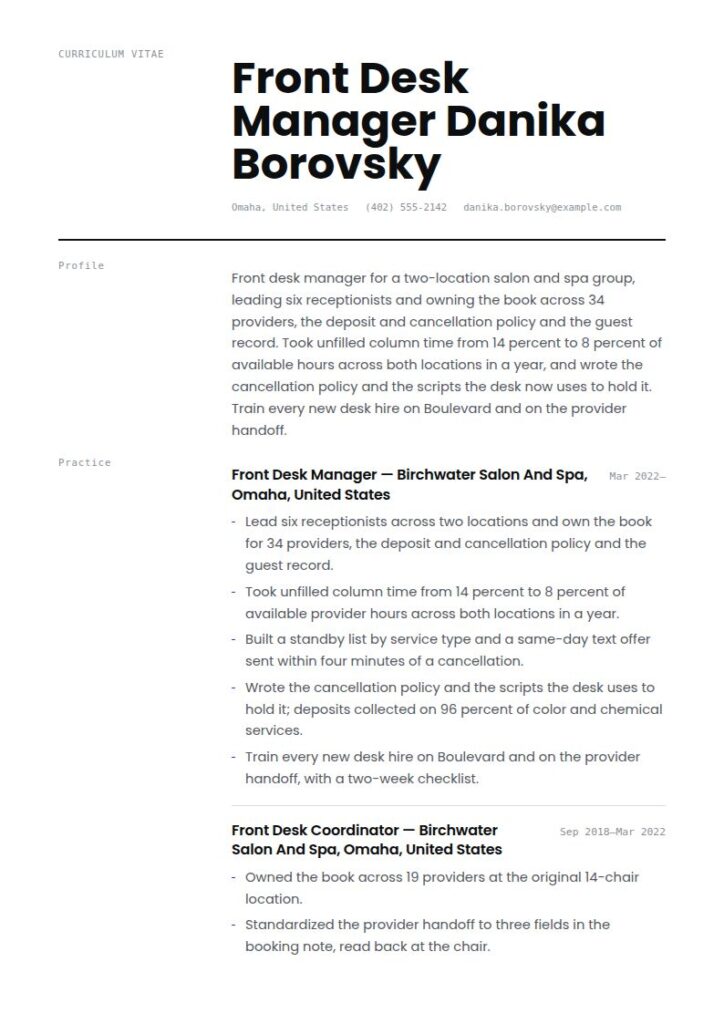 Salon Receptionist Resume Examples & Templates