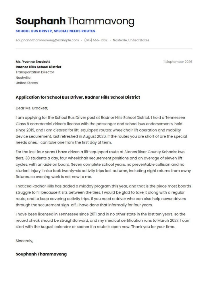 School Bus Driver Cover Letter Examples & Templates
