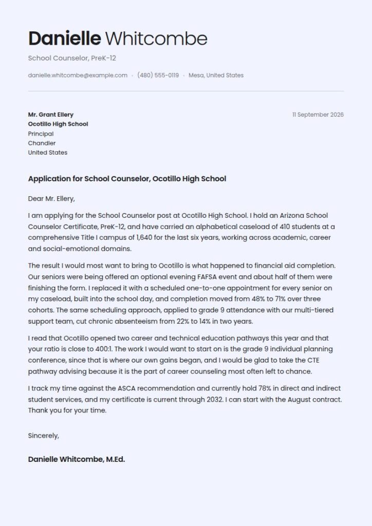 School Counselor Cover Letter Examples & Templates