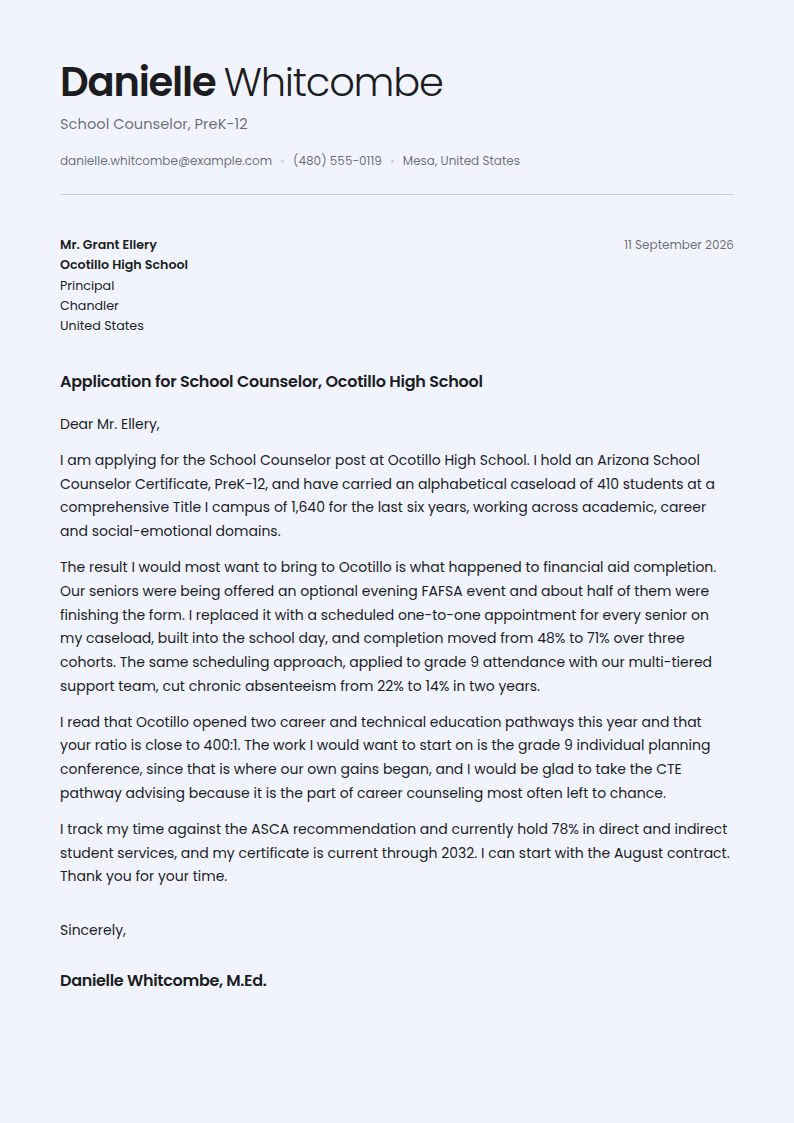 School Counselor Cover Letter Examples & Templates