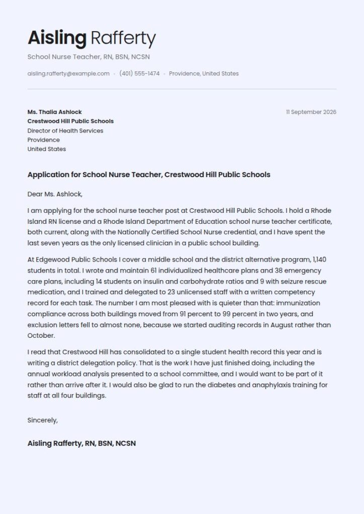 School Nurse Cover Letter Examples & Templates