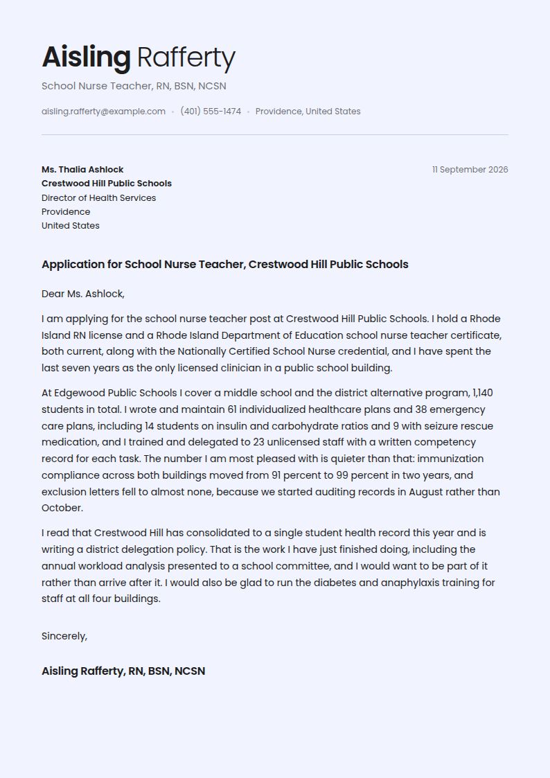 School Nurse Cover Letter Examples & Templates