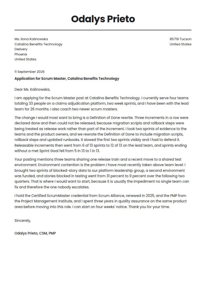 Scrum Master Cover Letter Examples & Templates