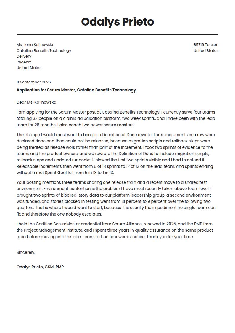 Scrum Master Cover Letter Examples & Templates