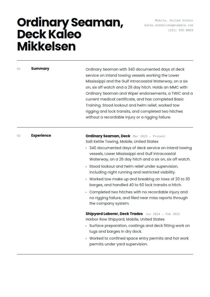 Seaman Resume Examples & Templates