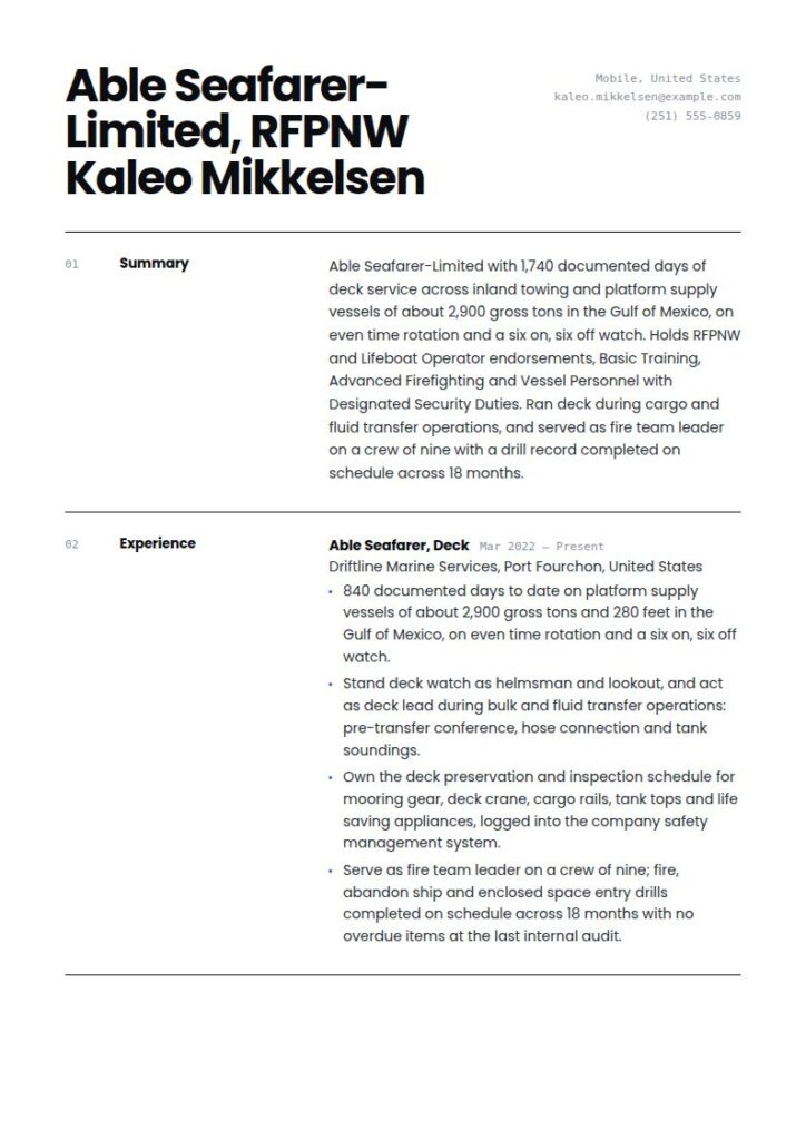 Seaman Resume Examples & Templates
