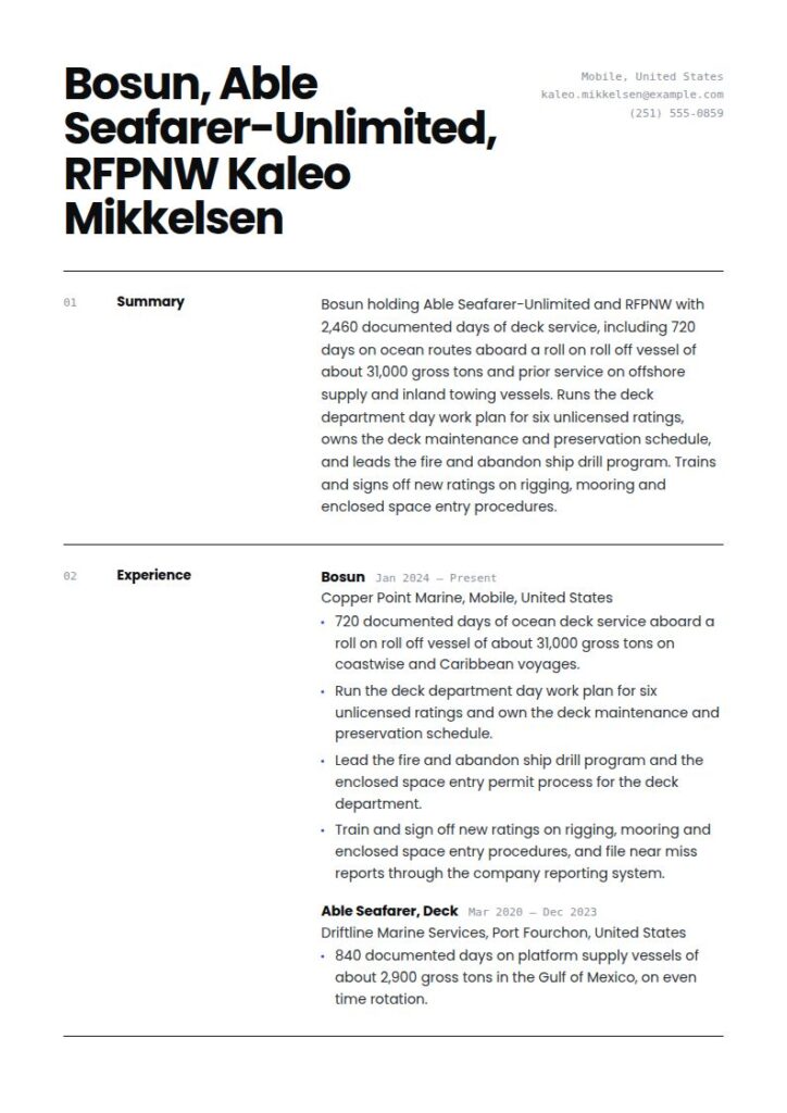 Seaman Resume Examples & Templates
