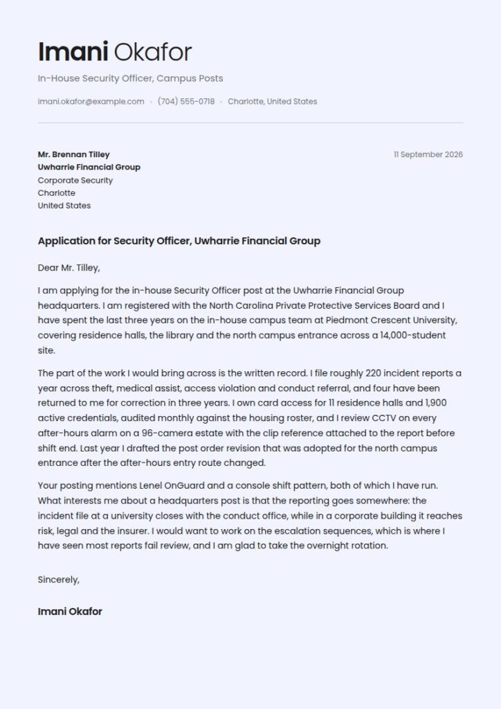 Security Officer Cover Letter Examples & Templates