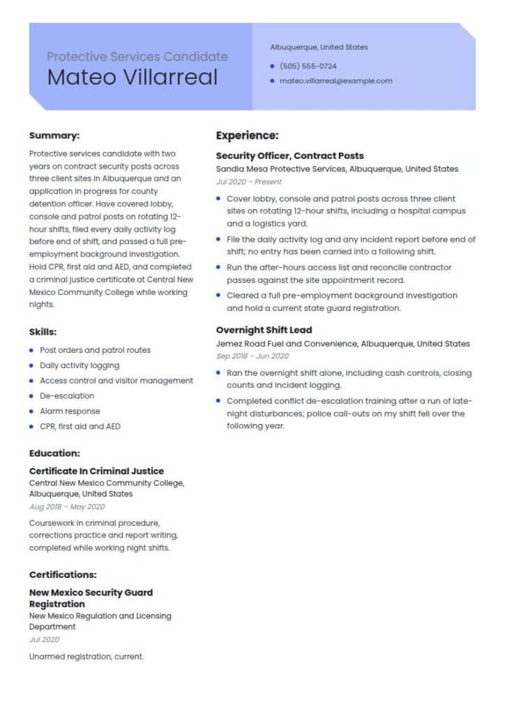 Security and Protective Services Resume Examples & Templates