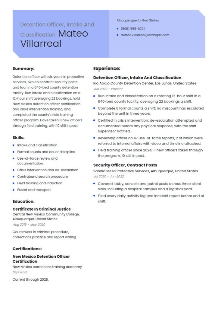 Security and Protective Services Resume Examples & Templates