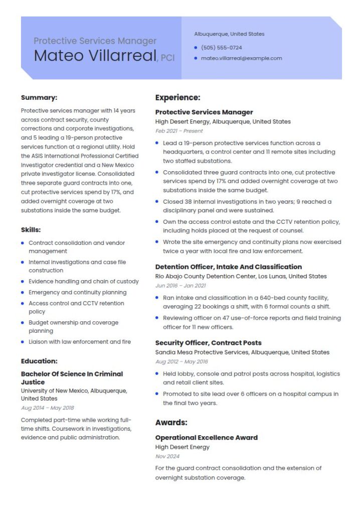 Security and Protective Services Resume Examples & Templates