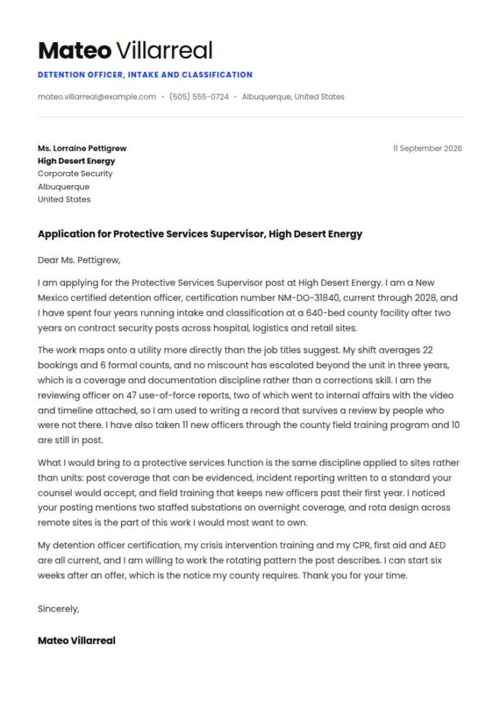 Security and Protective Services Cover Letter Examples & Templates