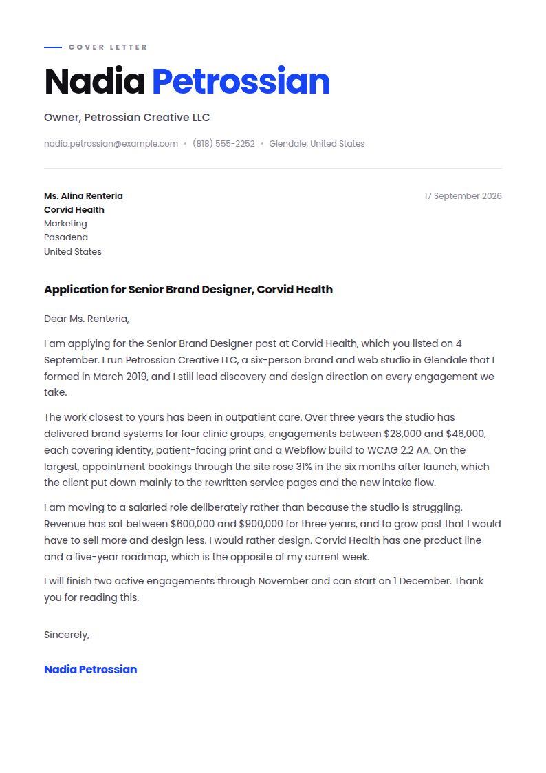 Self-Employed Cover Letter Examples & Templates