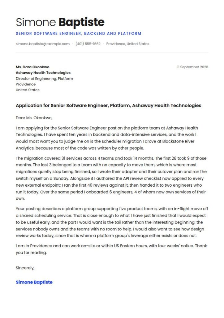Senior Software Engineer Cover Letter Examples & Templates