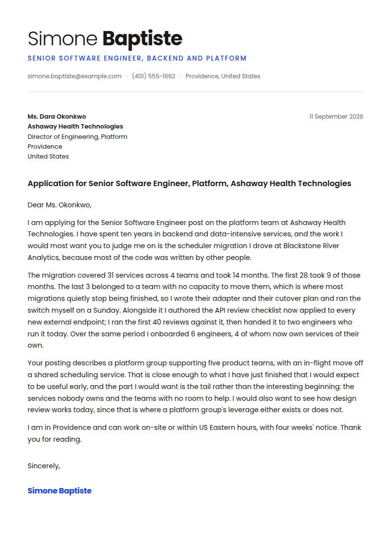 Senior Software Engineer Cover Letter Examples & Templates