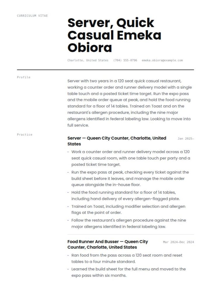 Server Resume Examples & Templates