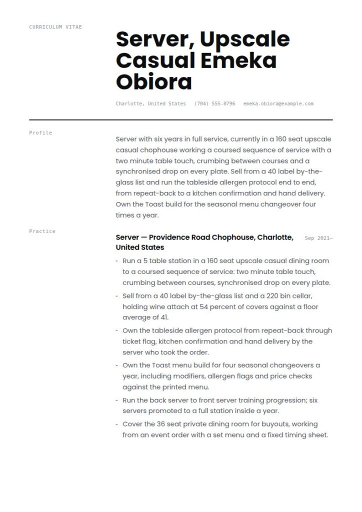 Server Resume Examples & Templates