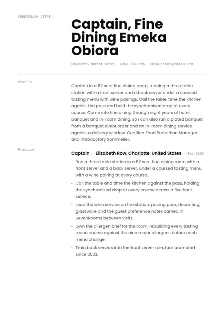 Server Resume Examples & Templates