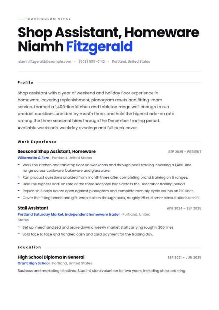 Shop Assistant Resume Examples & Templates