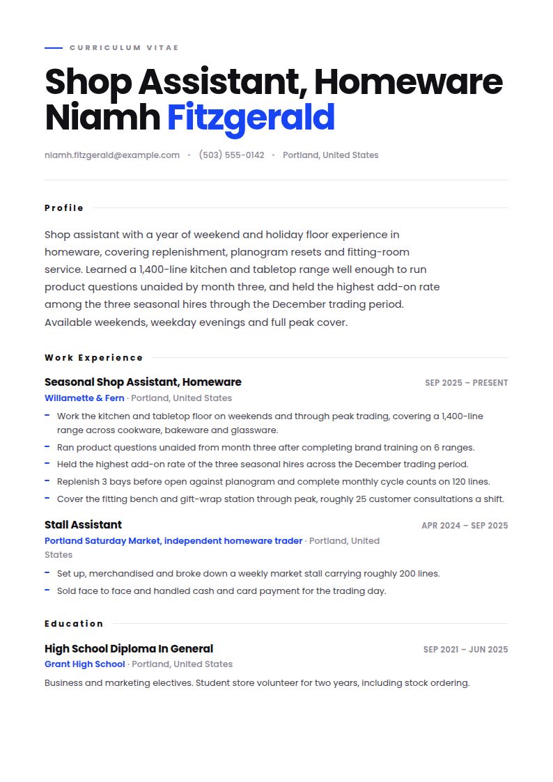 Shop Assistant Resume Examples & Templates
