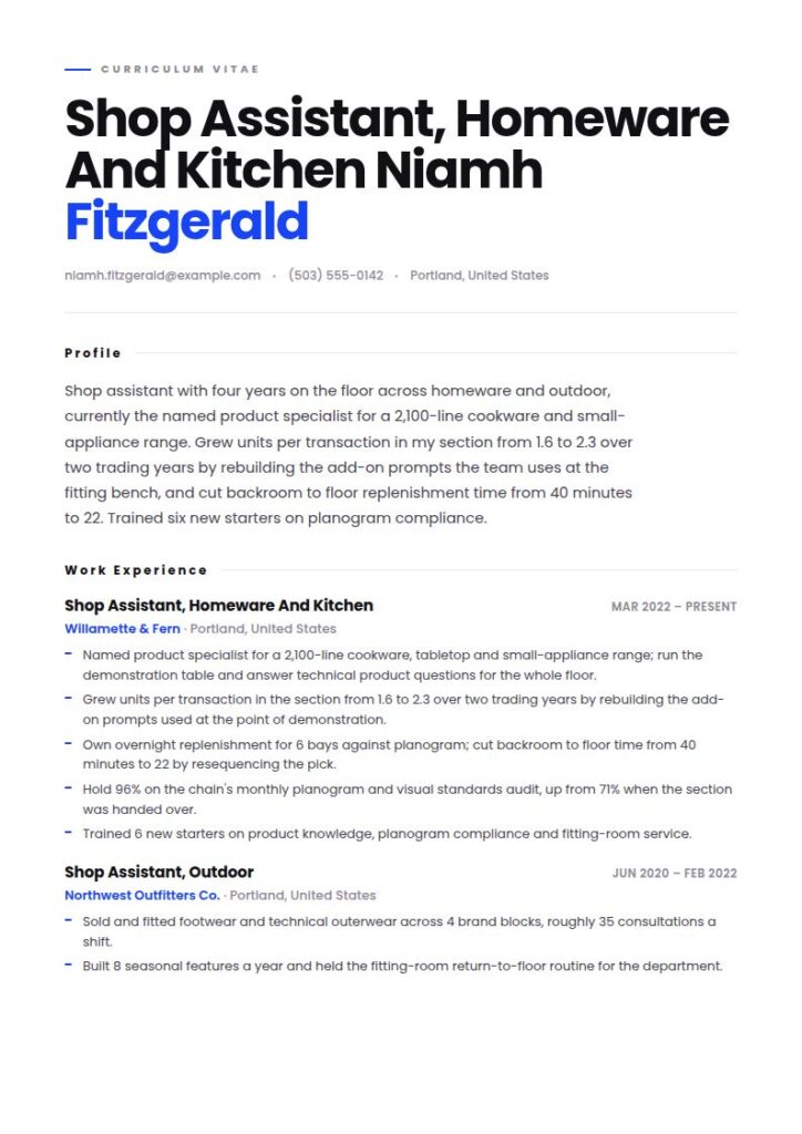 Shop Assistant Resume Examples & Templates