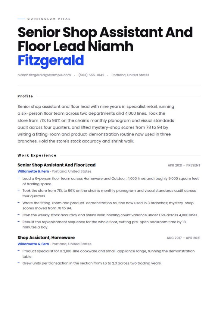 Shop Assistant Resume Examples & Templates