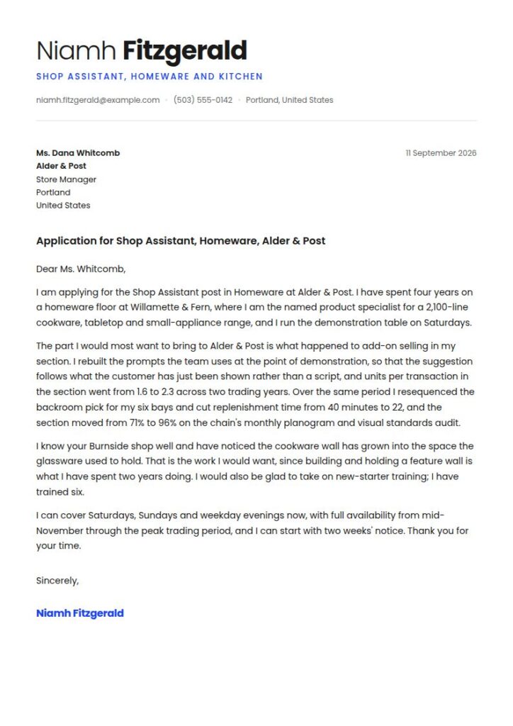 Shop Assistant Cover Letter Examples & Templates