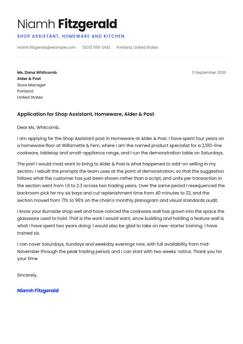 Shop Assistant Cover Letter Examples & Templates
