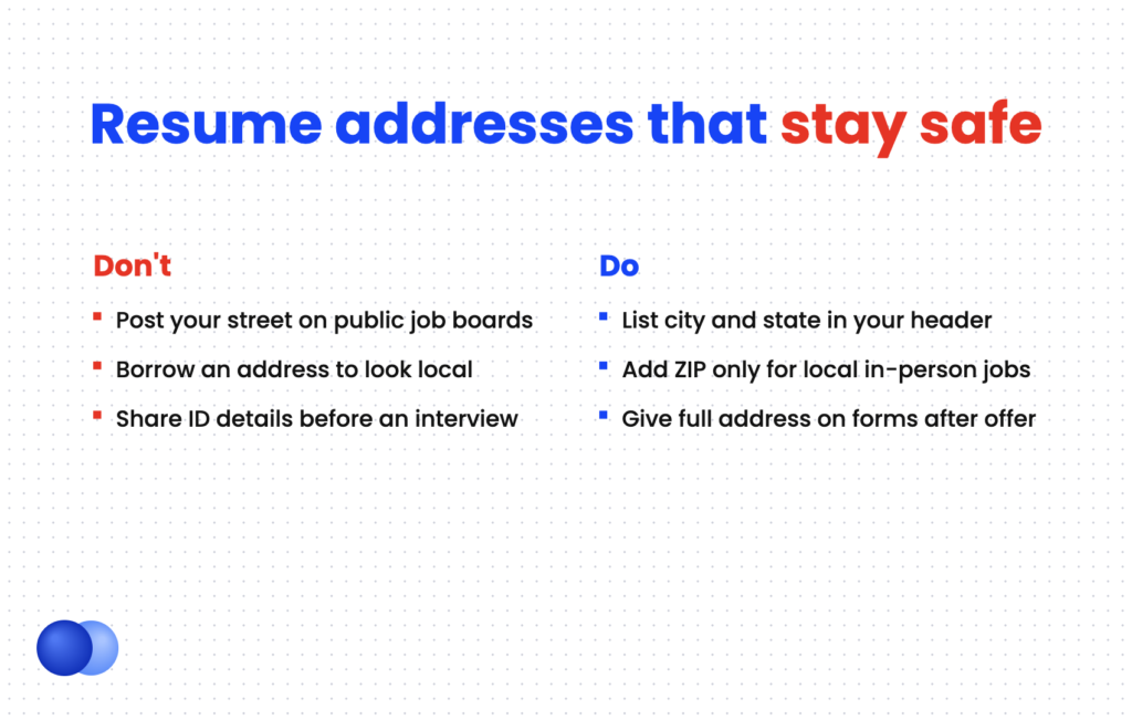 Do and don't comparison for keeping the address on my resume private