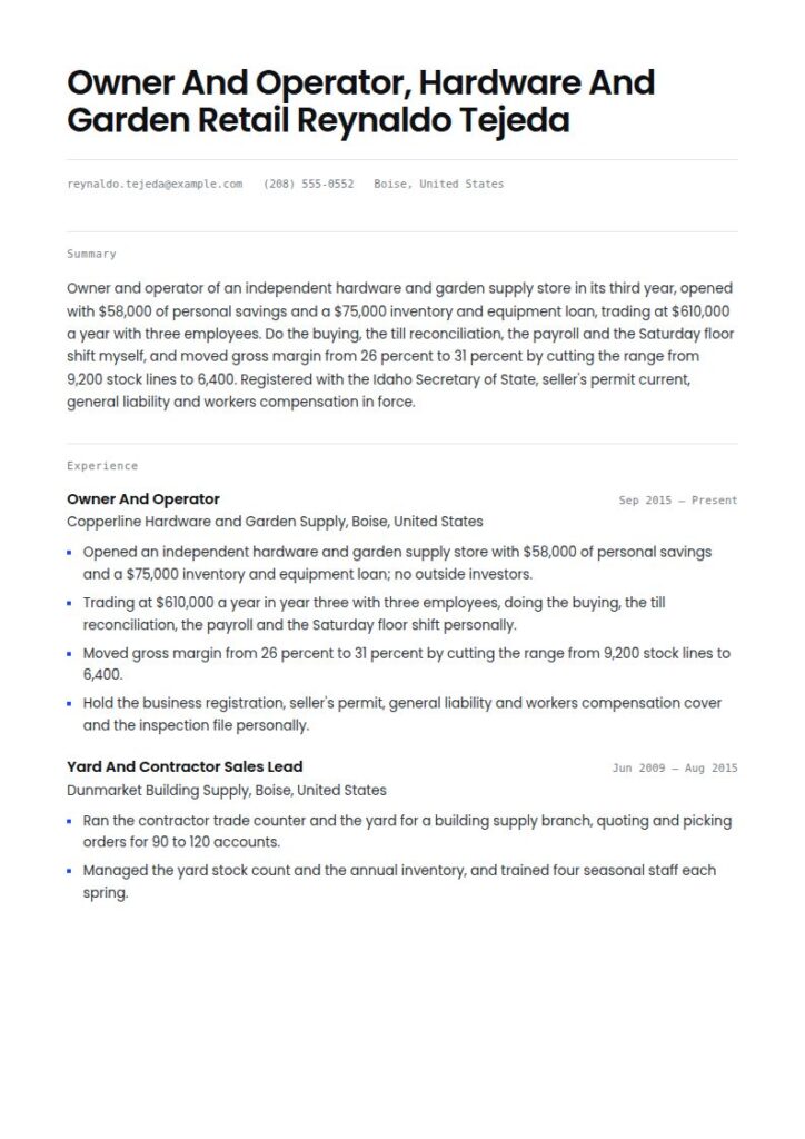 Small Business Owner Resume Examples & Templates