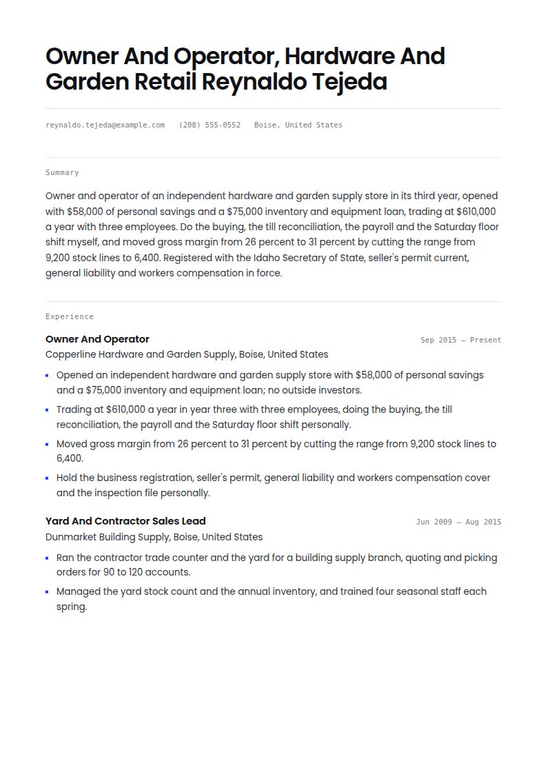 Small Business Owner Resume Examples & Templates