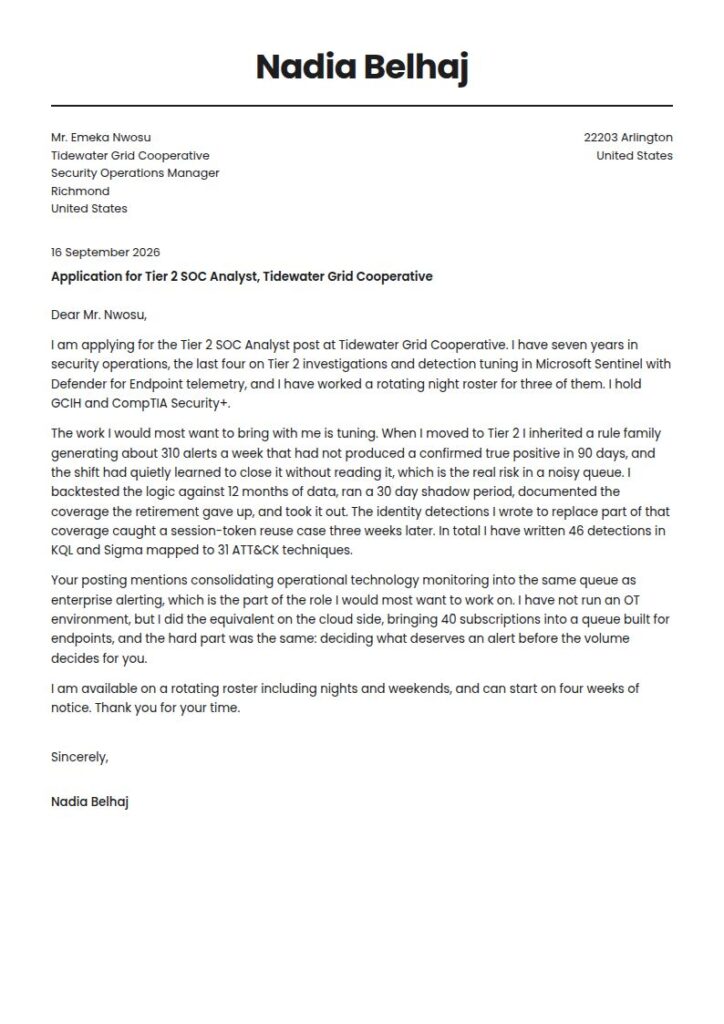 SOC Analyst Cover Letter Examples & Templates