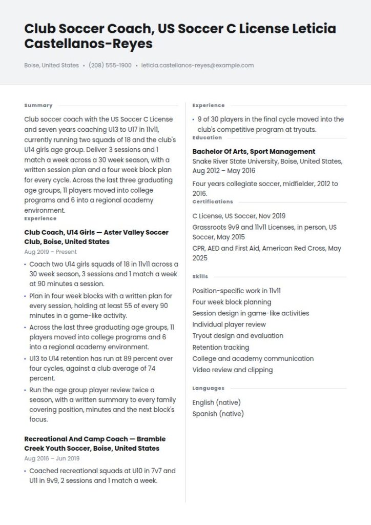 Soccer Coach Resume Examples & Templates
