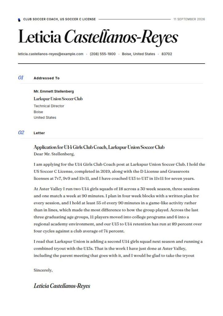 Soccer Coach Cover Letter Examples & Templates
