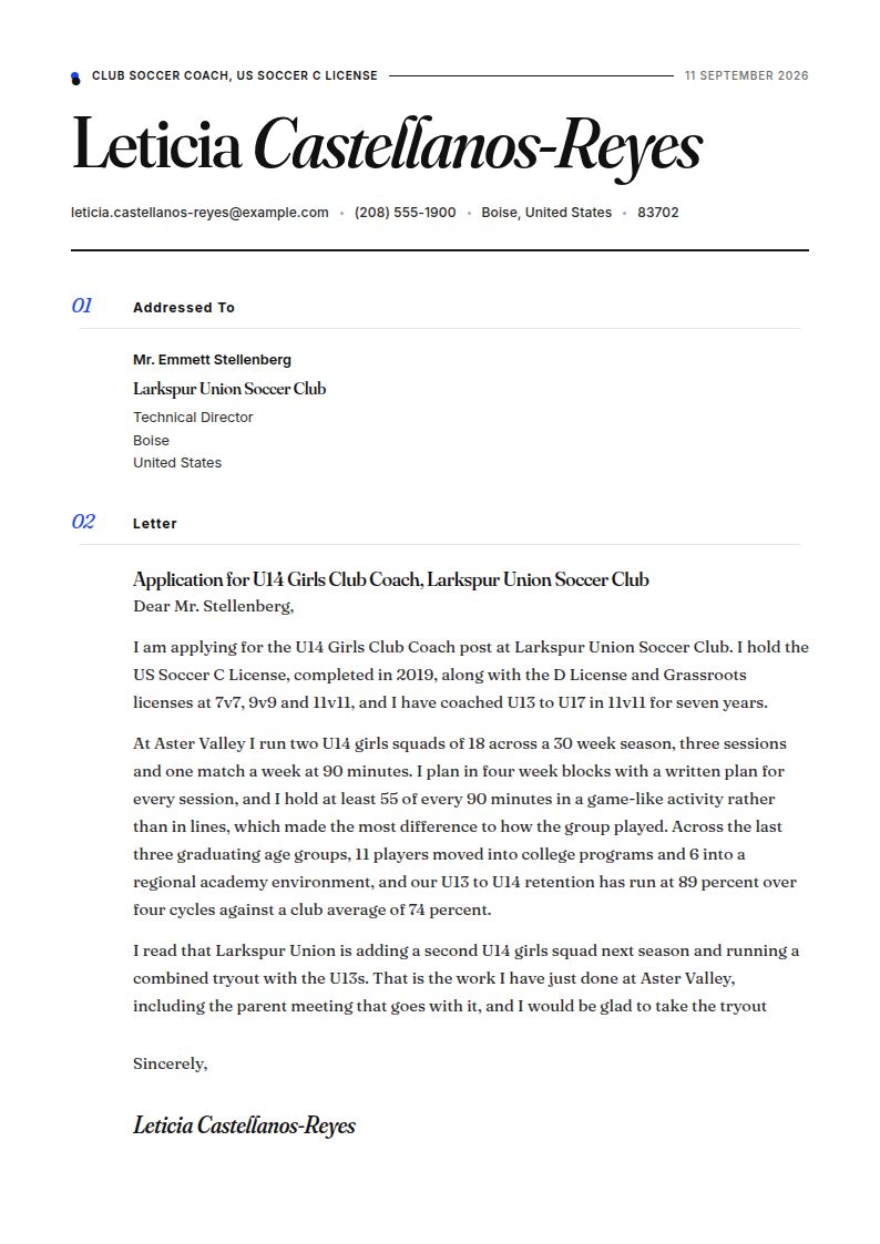 Soccer Coach Cover Letter Examples & Templates